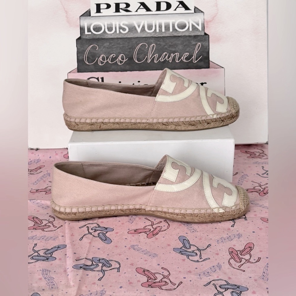 Tory Burch Poppy Espadrille Poppy Leather Canvas Cap Toe Pale Pink Size 9 NWOT - Picture 3 of 12